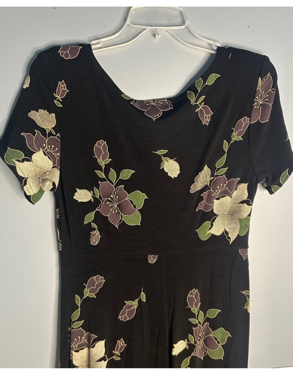 Molly Malloy vintage Floral Maxi Dress Short Sleeve Casual‎ Black Dress Size 6